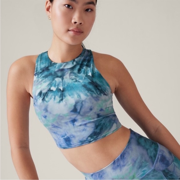 Athleta NWT Conscious Crop Printed A-C Bra Size XS in  Blue/Green Tie Dye - Picture 3 of 12